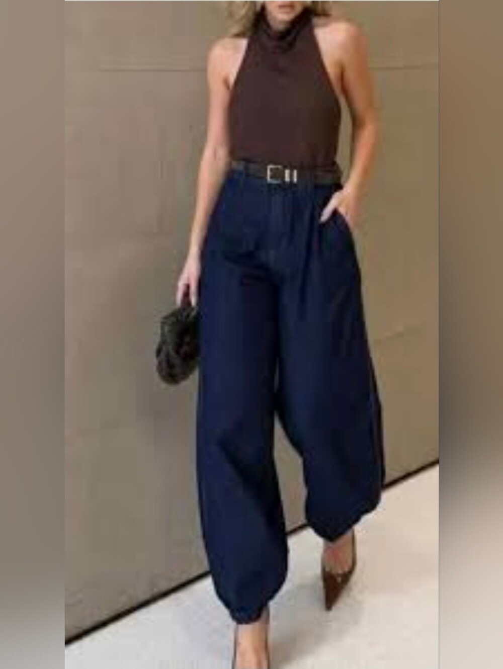 Zara Size S baggy mid-rise Blue Indigo Cuffed Pants